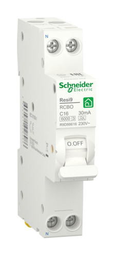 Дифавтомат Schneider Electric Resi9 1P+N 16А ( C ) 6 кА, 30 мА ( A ), R9D88616