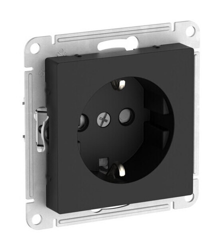 Розетка Systeme Electric ATLASDESIGN, скрытый монтаж, с заземлением, со шторками,быстрозажимные клеммы, карбон