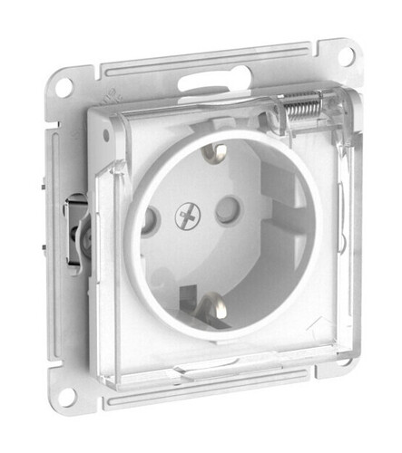 Розетка IP44 Systeme Electric ATLASDESIGN, скрытый монтаж, с заземлением, с прозрачной крышкой, со шторками, быстрозажимные клеммы, белый
