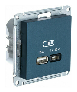 Розетка USB+USB type C Systeme Electric ATLASDESIGN, скрытый монтаж, изумруд, ATN000829